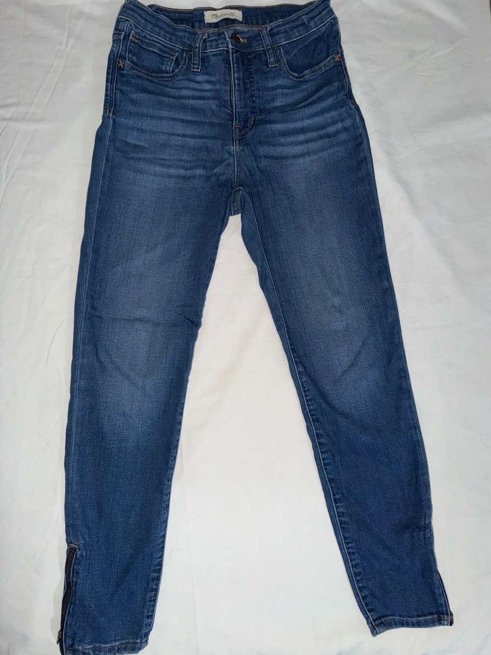 Madewell Dark Blue High-Rise Skinny Jeans with Ankle Zippers